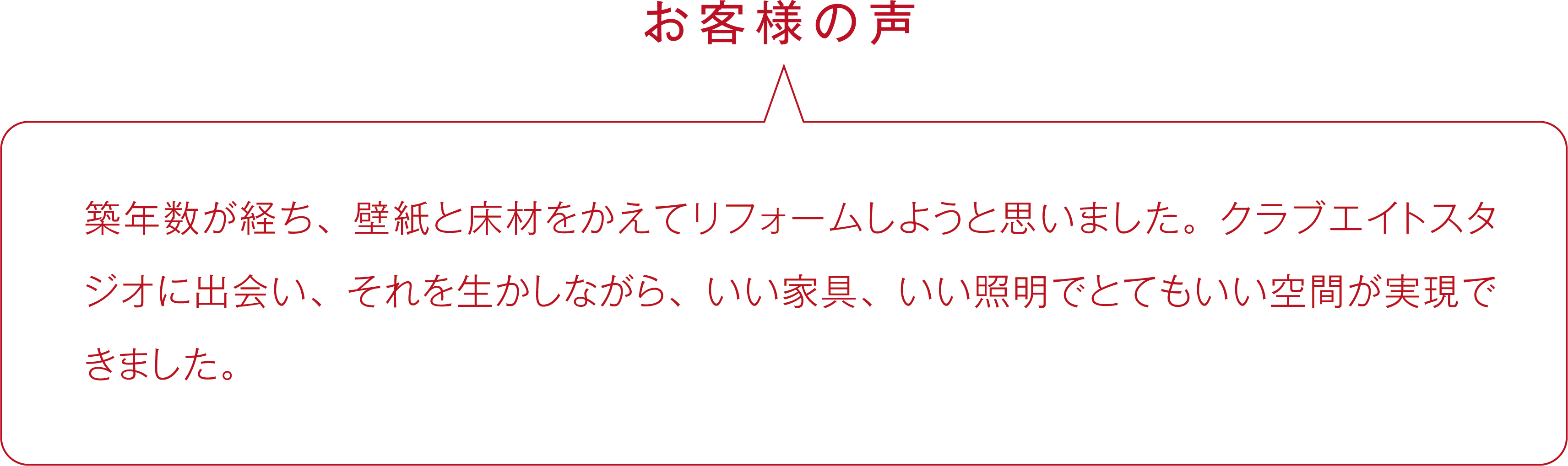 築年数が経ち、壁紙と床材をかえてリフォームしようと思いました。クラブエイトスタジオに出会い、それを生かしながら、いい家具、いい照明でとてもいい空間が実現できました。